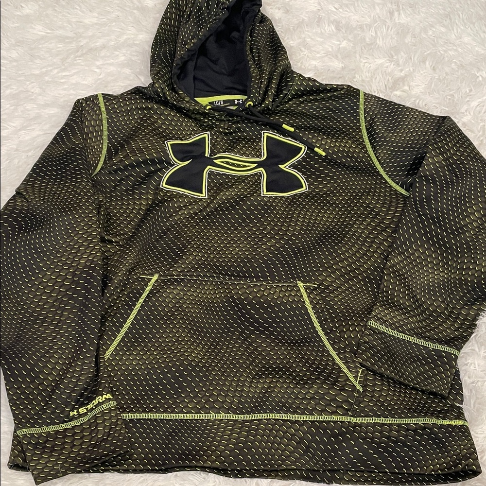 Under Armour Black and Neon Green Patterned Hoodie